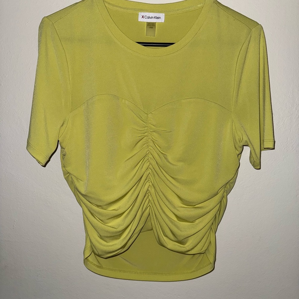 Calvin Klein Short Sleeve Lime Ruched Tee